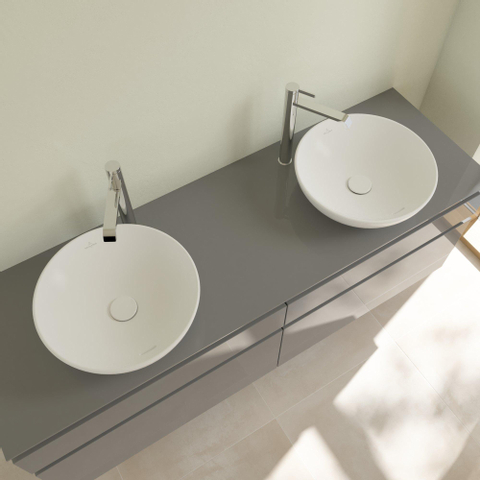 Villeroy & Boch Loop & Friends opzetwastafel - 42cm rond - met overloop CeramicPlus - Stone White (mat wit) SW644110