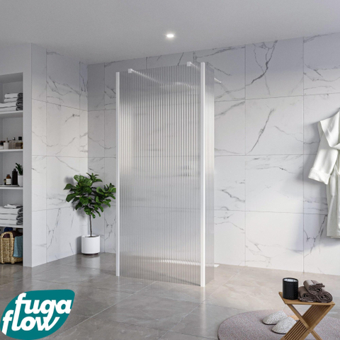 FugaFlow Eccelente Vetro Vrijstaande inloopdouche badkamer - 90x200cm - Helder geribbeld - antikalk - 8mm veiligheidsglas - 2 zijwanden 40cm - met wandarmen en hoekprofielen - Wit mat - SW1125967