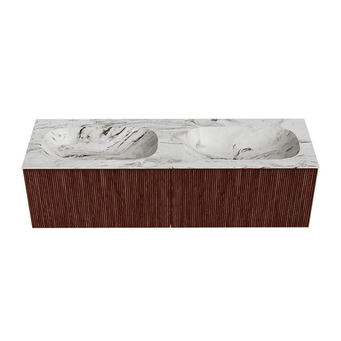 Mondiaz KURVE-DLUX Badkamermeubelset - 150x46x40cm - 2 lade - wastafel solid surface - dubbel - 2 kraangaten - Ruby SW1415990