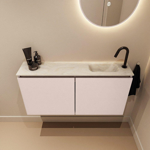 MONDIAZ TURE-DLUX meuble WC 100 cm Rosee. Lavabo EDEN Ostra position à droite. Avec 1 trou de robinet. SW1105043