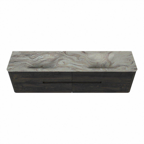 Mondiaz CIRO-DLUX Meuble de salle de bains - 190x45x50cm - Plan vasque solid surface Glace - 2 vasques Double - sans trous de robinetterie - 4 tiroirs - Shadow SW1532249