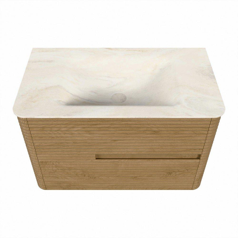 Mondiaz CIRO-DLUX Ensemble meuble de salle de bains - 80x45x50cm - lavabo solid surface Ostra - 1 vasque au milieu - sans trous de robinet - 2 tiroirs - Chêne SW1533787