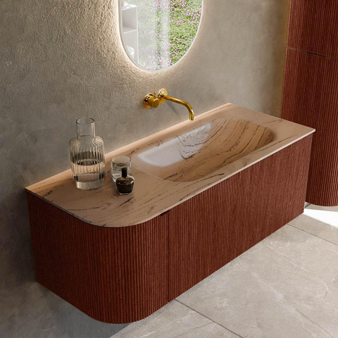 MONDIAZ KURVE-DLUX 115cm meuble de salle de bains arrondi Gauche couleur Ruby avec 1 tiroir et 1 porte. Lavabo BIG SMALL Droite sans trou de robinet Arena. SW1431489