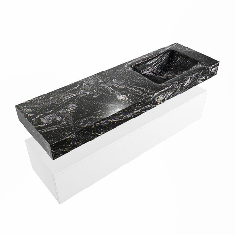 Mondiaz ALAN-DLUX Ensemble de meuble - 150cm - meuble - Talc mat - 1 tiroir - Lavabo Cloud Lava suspendu - vasque droite - 1 trou de robinet - Noir SW807799