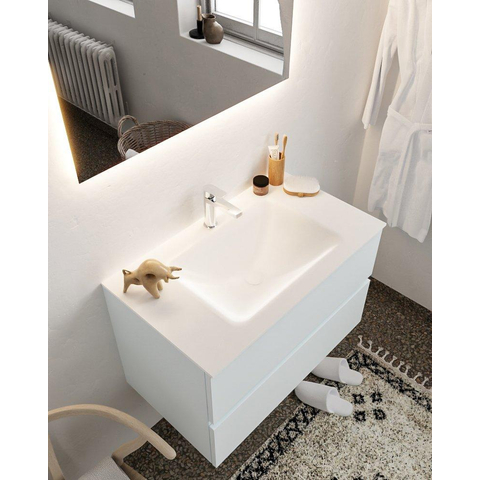 MONDIAZ VICA Ensemble de meuble salle de bain - 80cm - 2 tiroirs - lavabo Cloud central - 1 trou de robinet - solid surface argile SW410557