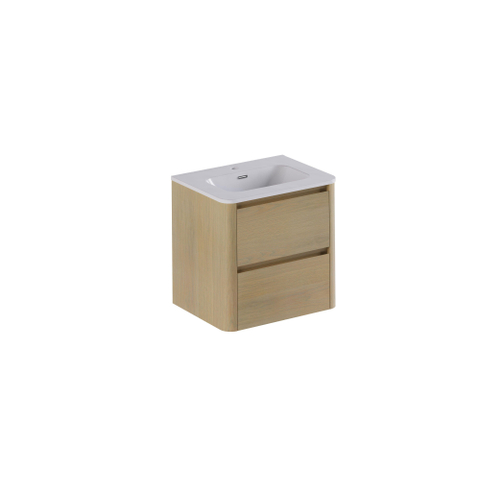 Thebalux Sunny Ensemble meuble de salle de bains - 62x46x57cm - lavabo - céramique - 1 trou de robinet - blanc brillant - meuble bas - 2 tiroirs - sans poignée - placage bois - Blanc (bois) SW1462508