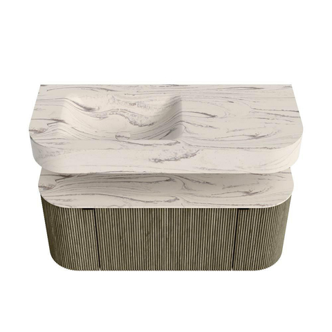 MONDIAZ THOR-DLUX 110cm meuble de salle de bains arrondi gauche + droite couleur Shadow avec 1 tiroir et 2 portes. Vasque suspendue CLOUD Gauche 1 trou de robinet couleur Nata. SW1463022