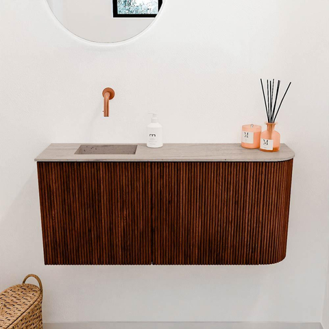 Mondiaz JOYA-DLUX 91.6cm toiletmeubel - ronding rechts kleur Ruby - Wastafel FAYE positie Links Zonder kraangat kleur Saba. SW1425618
