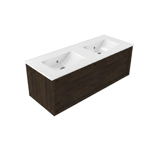 Saniclass Holz Frame Meuble de salle de bain - 120x45x40cm - lavabo en céramique blanc - 2 vasques - sans trous de robinet - 1 tiroirs - Charcoal SW1437753