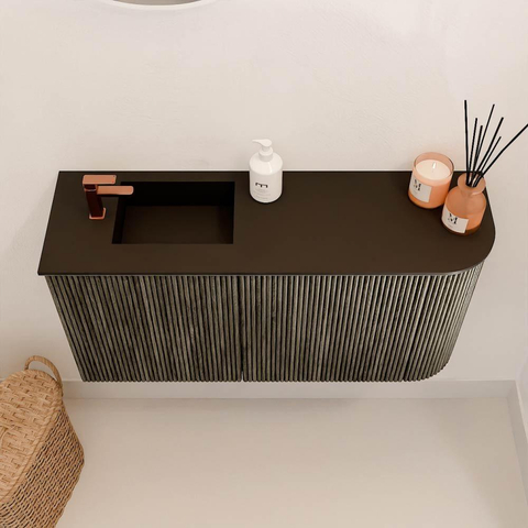 Mondiaz JOYA 81.6cm meuble de salle de bains - arrondi droit couleur Shadow - Vasque FAYE position Gauche 1 trou de robinet couleur Urban. SW1421533