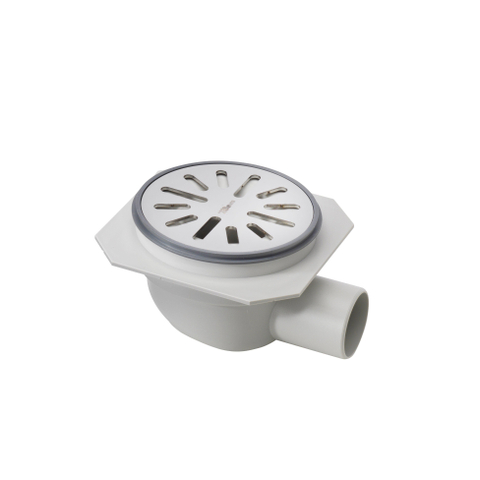 Aquaberg Siphon de sol ABS avec rehausse ABS avec grille inox avec sortie latérale Ø40mm réglable Ø100mm avec clapet anti-odeur PPC, garde d'eau 40mm SW358999