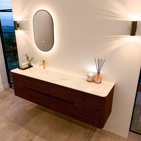 Mondiaz CIRO-DLUX Meuble de salle de bains - 180x45x50cm - Plan vasque solid surface Ostra - 1 vasque à gauche - 1 trou de robinet - 4 tiroirs - Ruby SW1531872