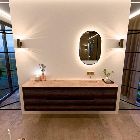 Mondiaz CIRO-DLUX Badkamermeubelset - 180x45x50cm - Solid surface wastafel Arena - 1 wasbak Rechts - zonder kraangaten - 4 lades - Walnut SW1530474