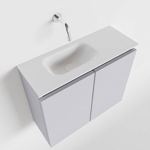 MONDIAZ TURE Toiletmeubel 60x23x50cm met 0 kraangaten 2 deuren cale mat Wastafel Eden links Solid Surface Wit SW475099