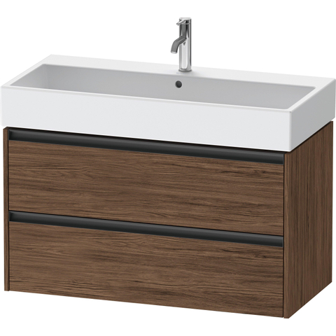 Duravit Ketho.2 Wastafelonderbouwkast - met 2 laden - 98.4x46x54.9cm - met grepen antraciet - donker noten mat SW772015