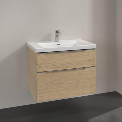 Villeroy & Boch Subway 3.0 wastafelonderbouwkast - met 2 laden - met grepen aluminium glanzend - 77.2x57.6x47.8 - Nordic Oak (hout) SW641582