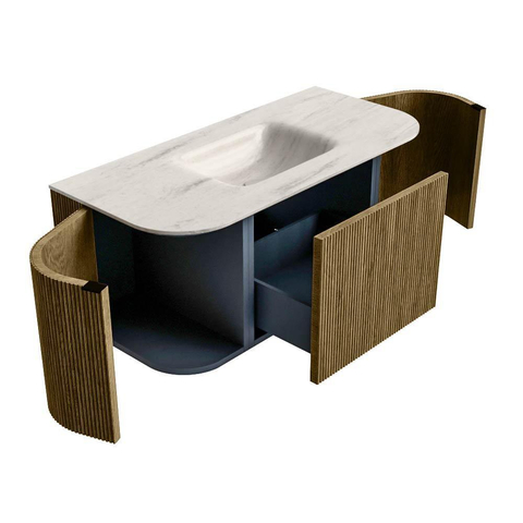 MONDIAZ KURVE-DLUX Meuble de salle de bains 100cm arrondi gauche + droite couleur Dusk avec 1 tiroir et 2 portes. Lavabo GRUNNE central sans trou de robinet Meli. SW1431862