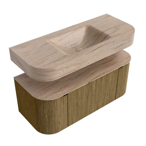 MONDIAZ THOR-DLUX Meuble de salle de bains 110cm arrondi gauche + droite couleur Dusk avec 1 tiroir et 2 portes. Vasque suspendue CLOUD Milieu sans trou de robinet couleur Saba. SW1463021