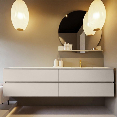 MONDIAZ VICA-DLUX Ensemble meuble de salle de bains - 200cm - meuble bas linen - 4 tiroirs - lavabo encastré cloud à droite - 1 trou de robinet - version hauteur 60cm - frape SW1088980