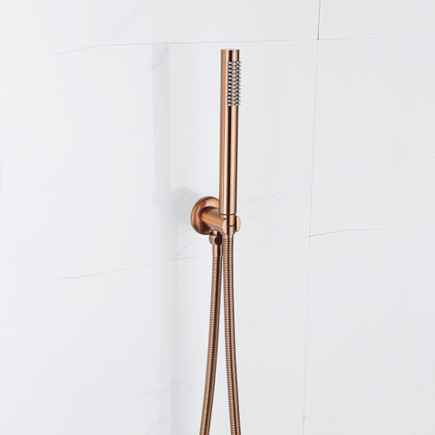 Fortifura Calvi Inbouw Regendoucheset - thermostatisch - wandarm - 25cm - hoofddouche - staaf handdouche - gladde doucheslang - PVD - geborsteld koper SW1233156