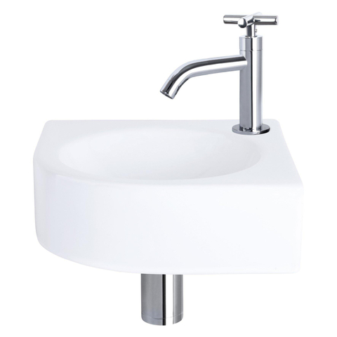 Differnz Cleo hoekfonteinset – 30x30x10 cm – keramiek wit – gebogen chromen kraan met kruisgreep SW373150