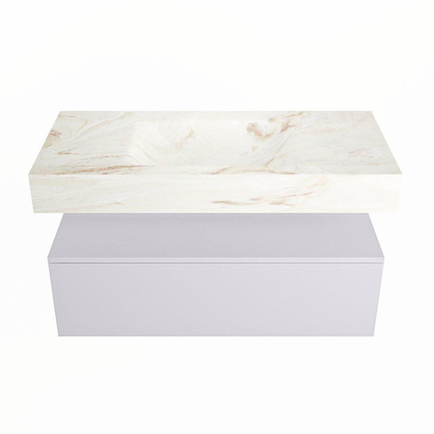 Mondiaz ALAN-DLUX Ensemble de meuble - 100cm - meuble Cale mat - 1 tiroir - Lavabo Cloud Frappe suspendu - vasque Centre - 0 trous de robinet SW805309