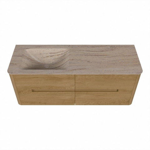 Mondiaz CIRO-DLUX Badkamermeubelset - 130x45x50cm - Solid surface wastafel Saba - 1 wasbak Links - zonder kraangaten - 4 lades - Oak SW1531177