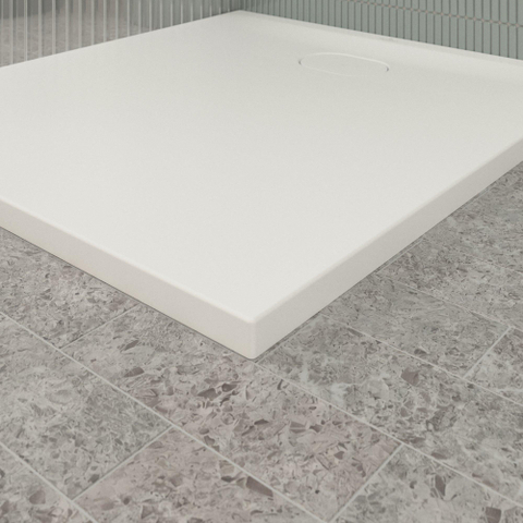 Villeroy & Boch Ecora douchebak - 100x90x3.5cm - afvoer korte zijde - stone white (wit) SW1558953