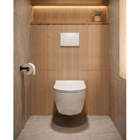 QeramiQ Dely Toiletset - 36.3x51.7cm - diepspoel - rimless - Geberit UP320 inbouwreservoir - met Burda frame - softclose toiletzitting - glans witte bedieningsplaat - rechthoekige knoppen - wit mat SW1102471