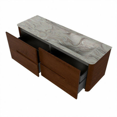 Mondiaz CIRO-DLUX Meuble de salle de bains - 140x45x50cm - vasque solid surface Glace - 1 lavabo à droite - sans trous de robinet - 4 tiroirs - Ruby SW1531573