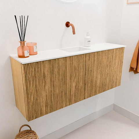 Mondiaz JOYA 100cm meuble de salle de bains - couleur Oak - Vasque FAYE position Milieu Sans trou de robinet couleur Talc. SW1421138