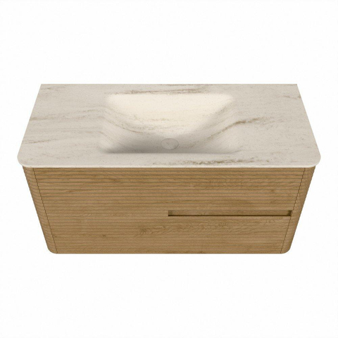 Mondiaz CIRO-DLUX Badkamermeubelset - 100x45x50cm - Solid surface wastafel Meli - 1 wasbak Midden - 1 kraangat - 2 lades - Oak SW1531434
