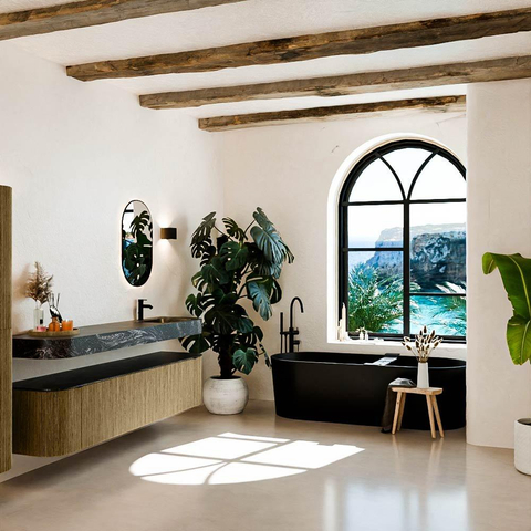 MONDIAZ THOR-DLUX Meuble de salle de bains - 200cm - arrondi gauche + droite - couleur Dusk - 2 tiroirs - 2 portes - Vasque suspendue CLOUD droite 1 trou de robinet - couleur Lava SW1466862