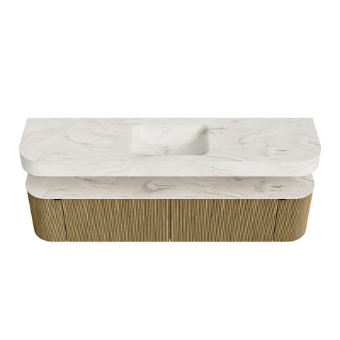 MONDIAZ THOR-DLUX 190cm meuble de salle de bains arrondi gauche + droite couleur Dusk avec 2 tiroirs et 2 portes. Vasque suspendue CLOUD Milieu sans trou de robinet couleur Ostra. SW1466472