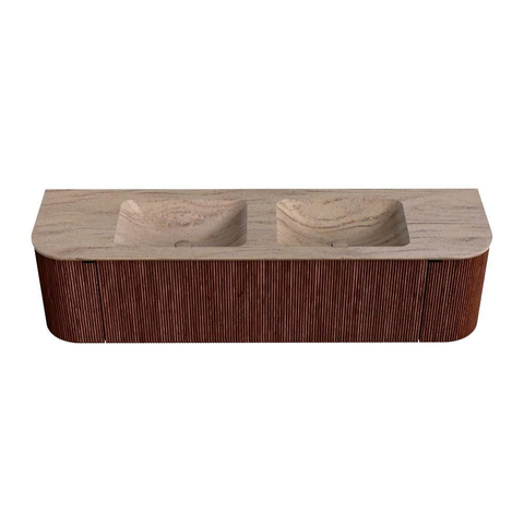 MONDIAZ KURVE-DLUX Meuble de salle de bains 170cm arrondi Gauche + Droite couleur Ruby avec 1 tiroir et 2 portes. Lavabo LEAF Double sans trou de robinet Saba. SW1433494