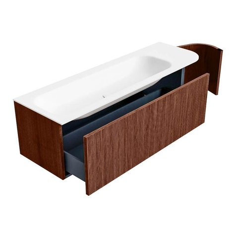 Mondiaz KURVE Badkamermeubelset - 145x46x40cm - 1 lade - 1 deur - wastafel solid surface - links - zonder kraangat - Ruby SW1415298