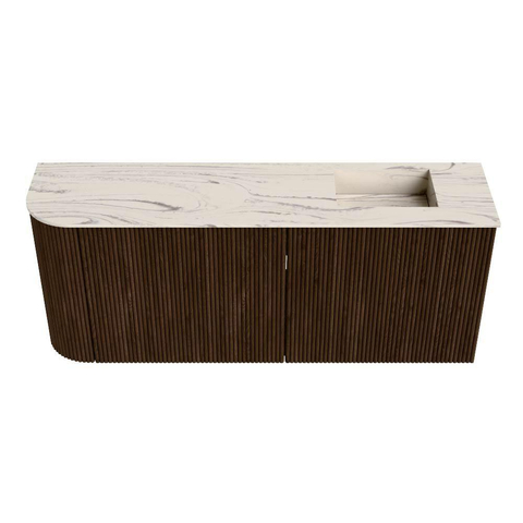 Mondiaz JOYA-DLUX 101.6cm toiletmeubel - ronding links kleur Walnut - Wastafel FAYE positie Rechts Zonder kraangat kleur Nata. SW1424524