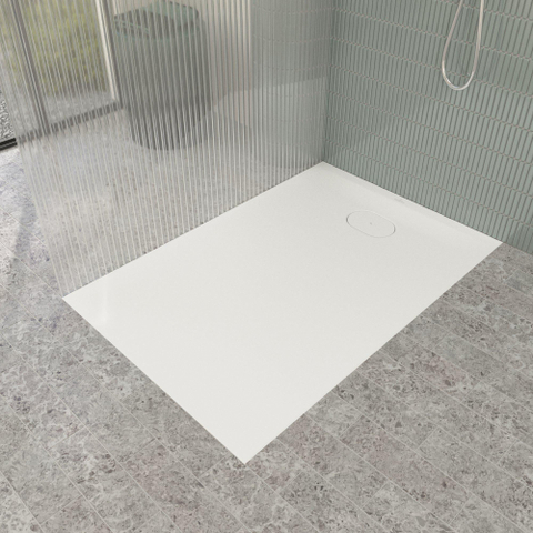 Villeroy & Boch Ecora douchebak - 120x80x3.5cm - afvoer korte zijde - stone white (wit) SW1558947