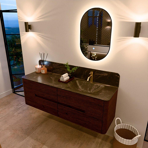 Mondiaz CIRO-DLUX Badkamermeubelset - 150x45x50cm - Solid surface wastafel Lava - 1 wasbak Rechts - 1 kraangat - 4 lades - Ruby SW1531590