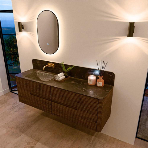 Mondiaz CIRO-DLUX Ensemble de meubles de salle de bains - 160x45x50cm - lavabo en solid surface Lava - 1 vasque à gauche - sans trous de robinet - 4 tiroirs - Dusk SW1533054