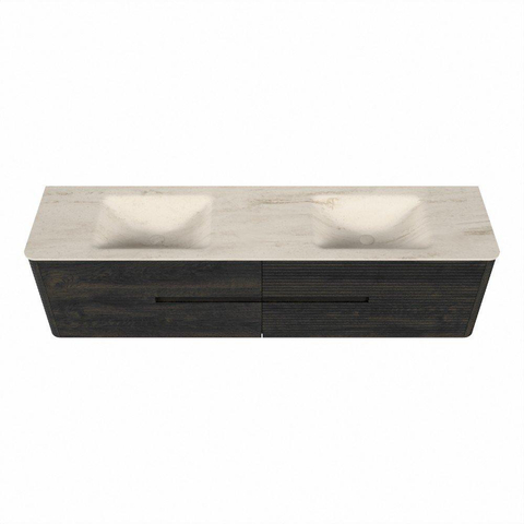 Mondiaz CIRO-DLUX Meuble de salle de bains - 190x45x50cm - Plan vasque Solid surface Meli - 2 vasques Double - sans trous de robinet - 4 tiroirs - Shadow SW1532553