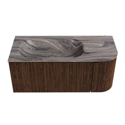 MONDIAZ KURVE-DLUX Meuble de salle de bains 105cm arrondi Droite couleur Walnut avec 1 tiroir et 1 porte. Lavabo BIG SMALL Gauche 1 trou de robinet Sombra. SW1433655