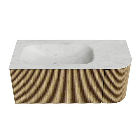 Mondiaz KURVE-DLUX Badkamermeubelset - 105x46x40cm - 1 lade - 1 deur - wastafel solid surface - links - zonder kraangat - Dusk SW1415061