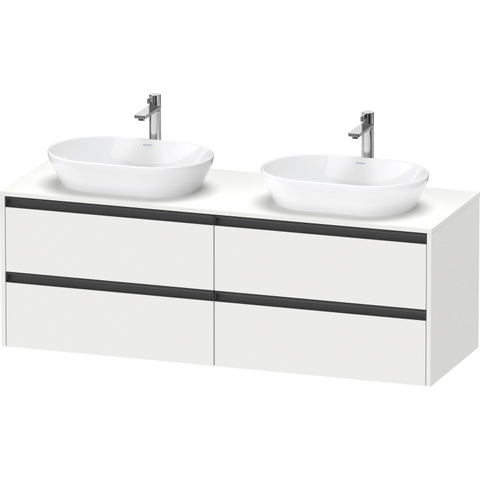 Duravit Ketho.2 Wastafelonderbouwkast - inclusief consoleplaat - met 4 laden - voor dubbele waskommen - 160x55x56.8cm - met handgrepen antraciet - wit mat SW772009