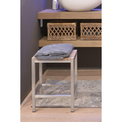 Looox Wood collection douche stool 35x30x45 met frame RVS geborsteld eiken RVS geborsteld SW73173