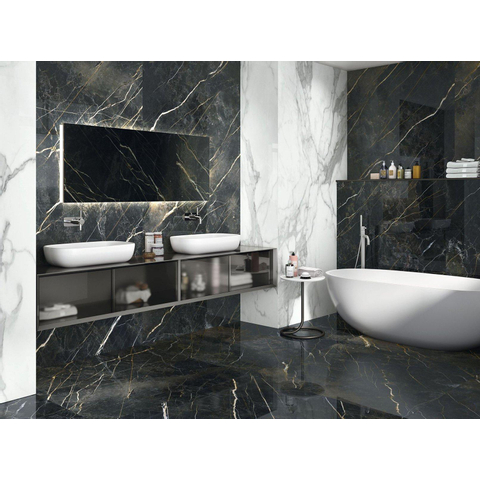 Terravito Cavinocarrelage murale et de sol - 120x120cm - 9.3mm - Carré - rectifié - effet marbre - Noir brillant SW720378