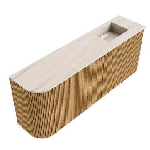 Mondiaz JOYA-DLUX 101.6cm meuble de salle de bains - arrondi gauche couleur Chêne - Vasque FAYE position Droite Sans trou de robinet couleur Meli. SW1423969