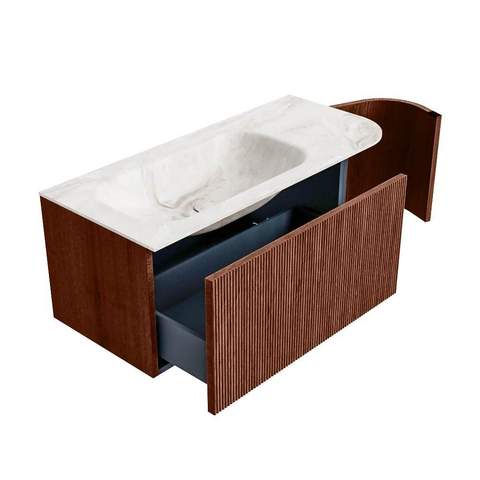Mondiaz KURVE-DLUX Badkamermeubelset - 105x46x40cm - 1 lade - 1 deur - wastafel solid surface - links - zonder kraangat - Ruby SW1415626