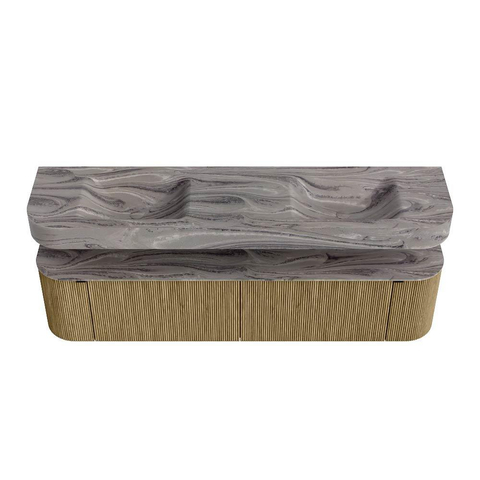 MONDIAZ THOR-DLUX 190cm meuble de salle de bains arrondi gauche + droite couleur Dusk avec 2 tiroirs et 2 portes. Vasque suspendue CLOUD Double sans trou de robinet couleur Sombra. SW1466698
