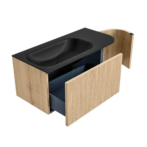 MONDIAZ KURVE Meuble de salle de bains 95 cm avec module 25 R couleur Oak avec 1 tiroir et 1 porte. Lavabo BIG SMALL gauche 1 trou de robinet Urban. SW1138376